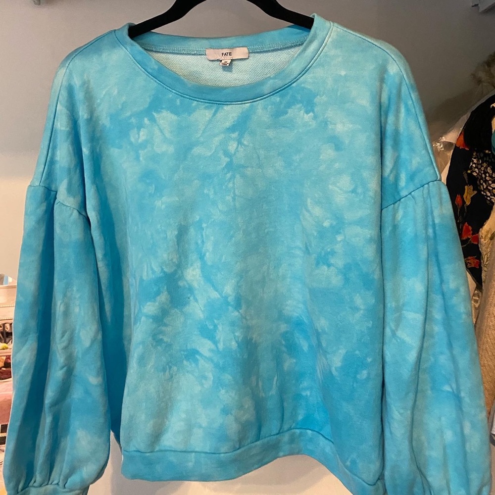 Blue tie-dye bell sleeve sweatshirt by Fate